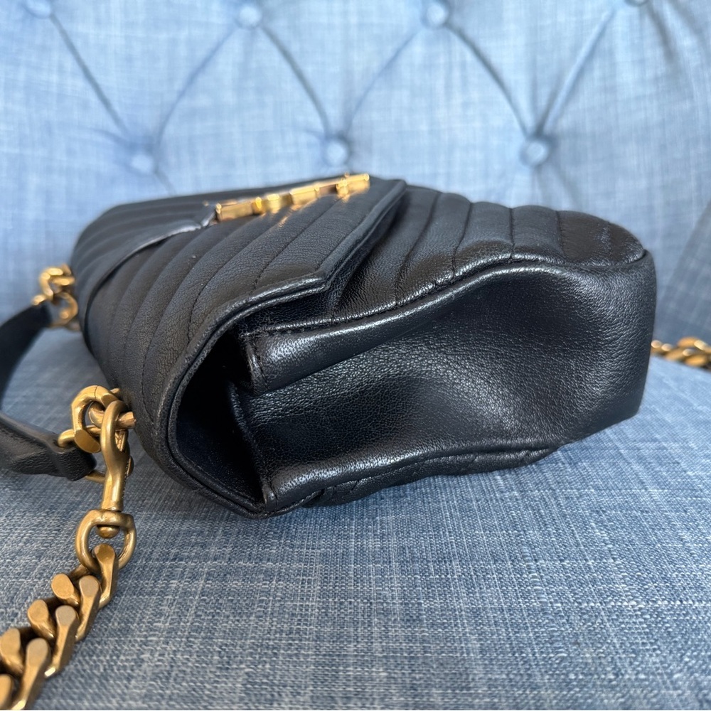 Saint Laurent Medium College Bag Black Chevron YSL Chain Shoulder Authentic - Picture 8 of 17